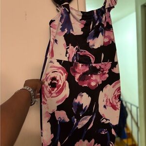 Floral Pink and Blue Maxi Dress - Sleeveless Occasion Dress